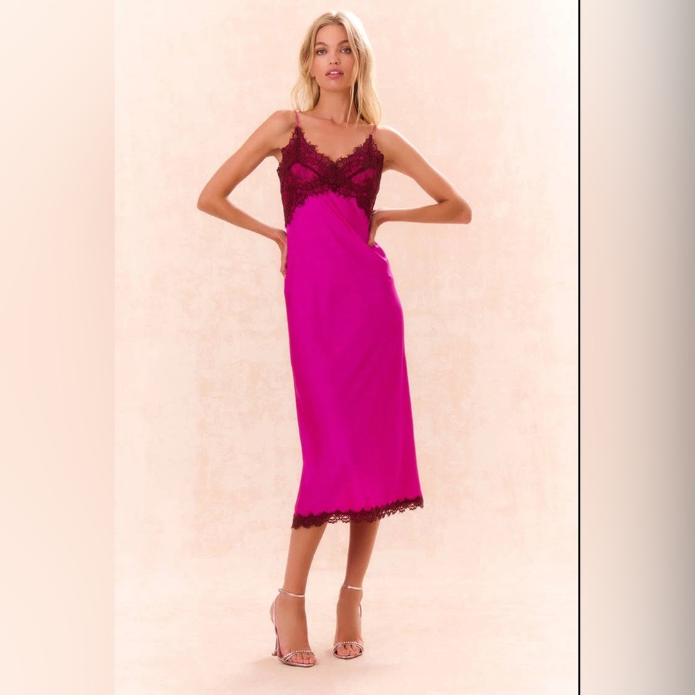 Loveshackfancy Ameliane Lace-Trimmed Slip Dress In Fuchsia